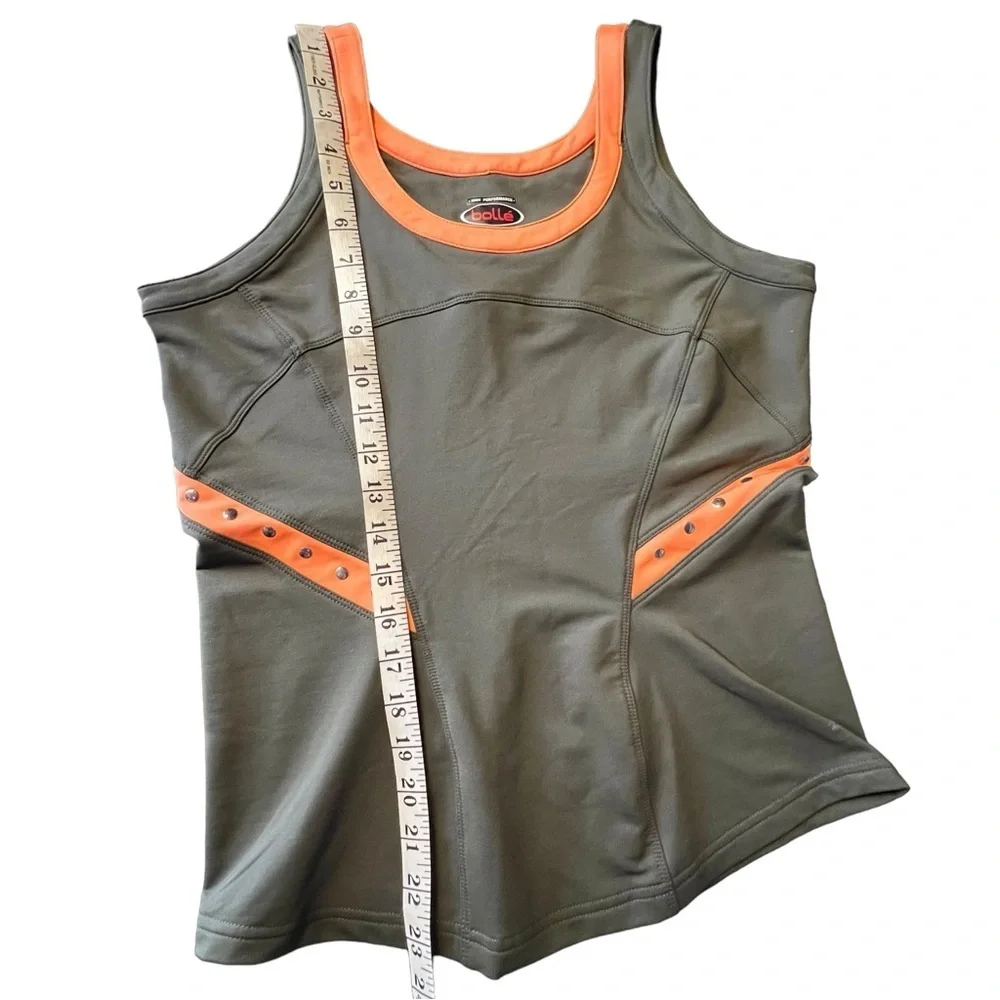 Bolle Tuscan Sun Tennis Tank Top Medium Olive Green Orange Studded Athletic Top